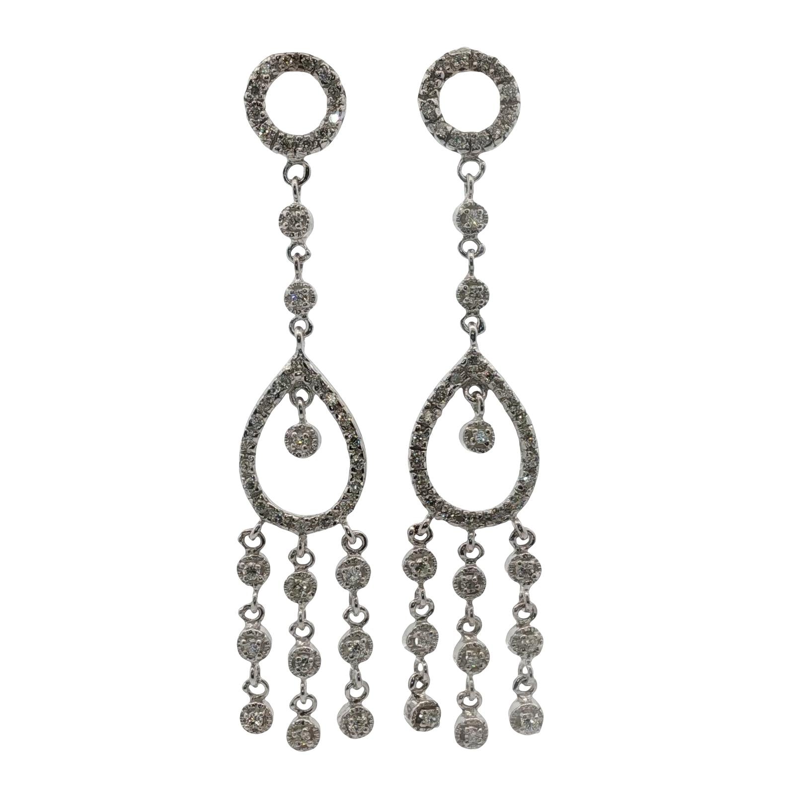 Diamond Dangle 14 Karat White Gold Modern Drop Earrings