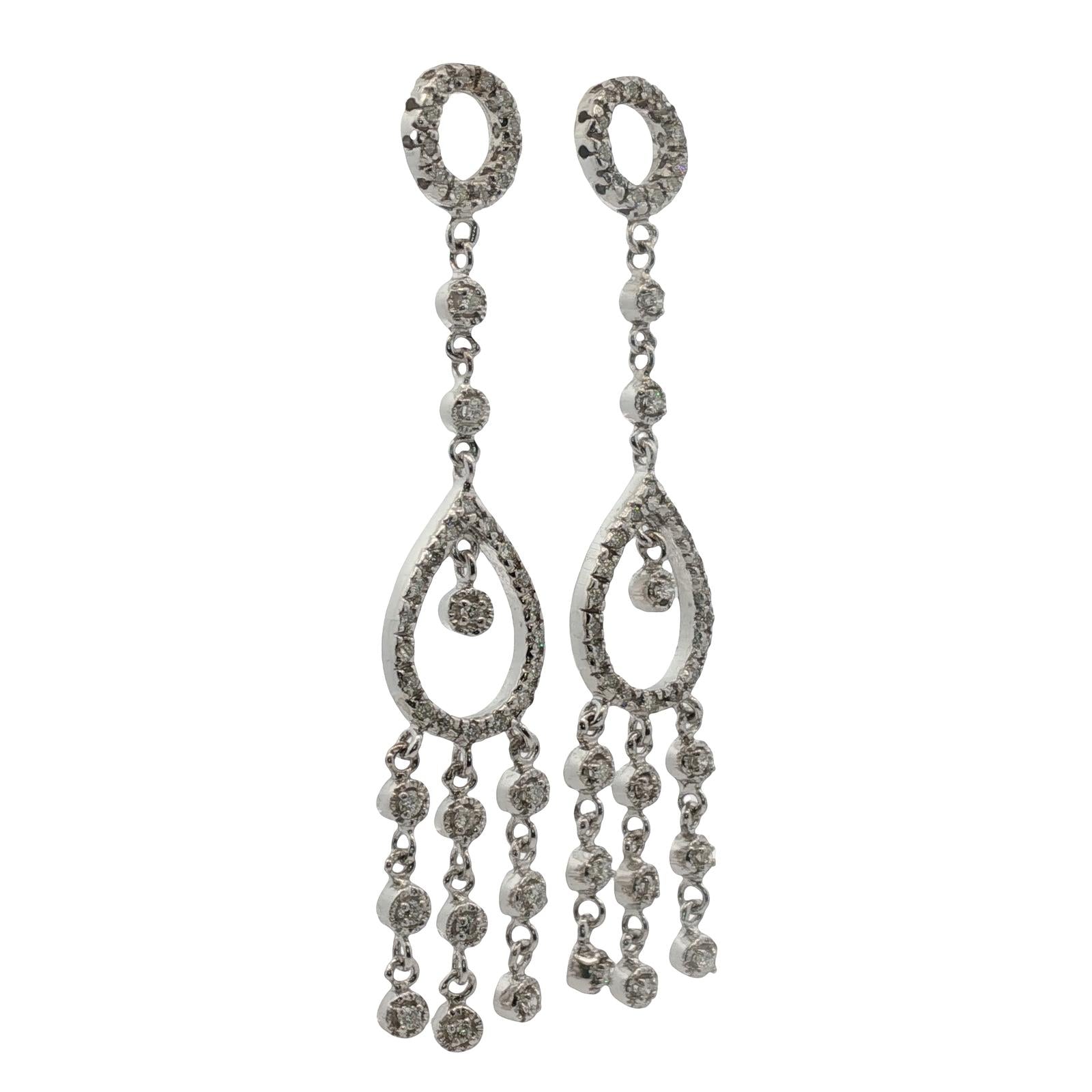 Diamond Dangle 14 Karat White Gold Modern Drop Earrings
