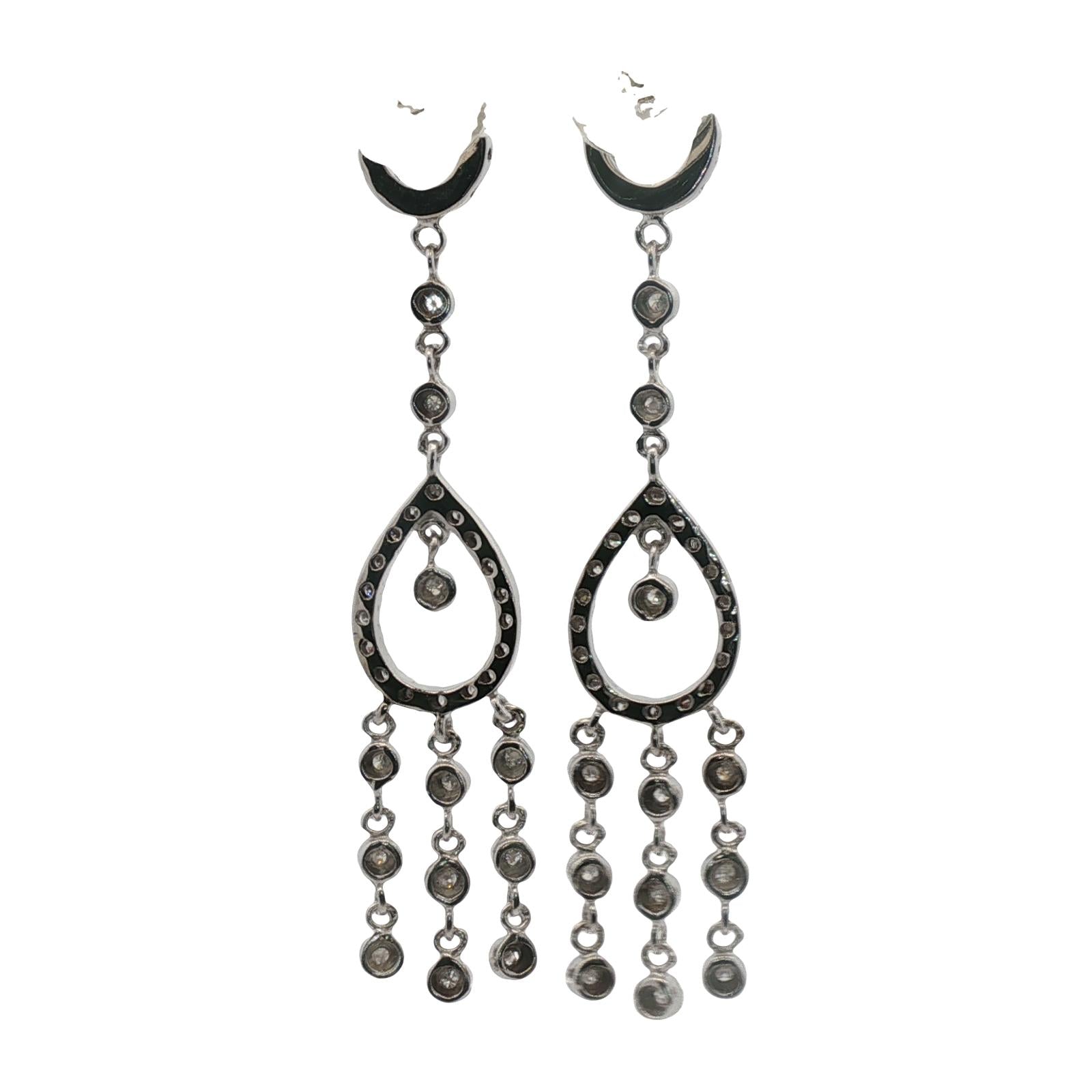 Diamond Dangle 14 Karat White Gold Modern Drop Earrings