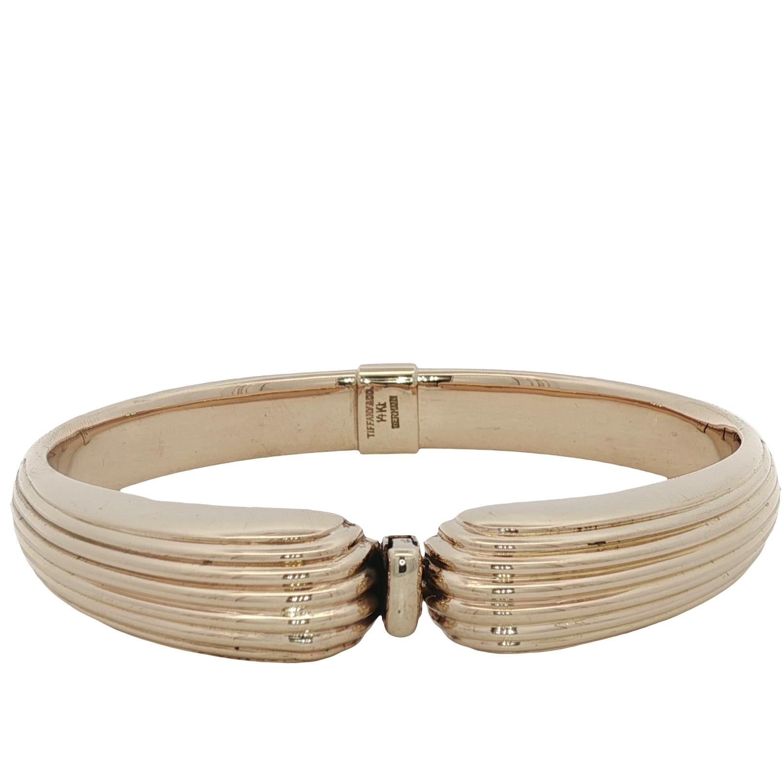 1950's Tiffany & Company Germany 14K Yellow Gold Ribbed Hinged Bangle Bracelet