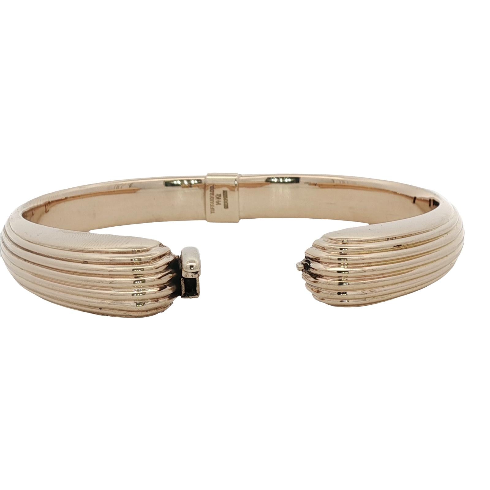 1950's Tiffany & Company Germany 14K Yellow Gold Ribbed Hinged Bangle Bracelet