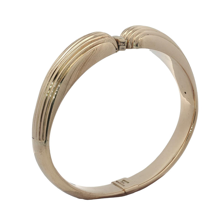1950's Tiffany & Company Germany 14K Yellow Gold Ribbed Hinged Bangle Bracelet