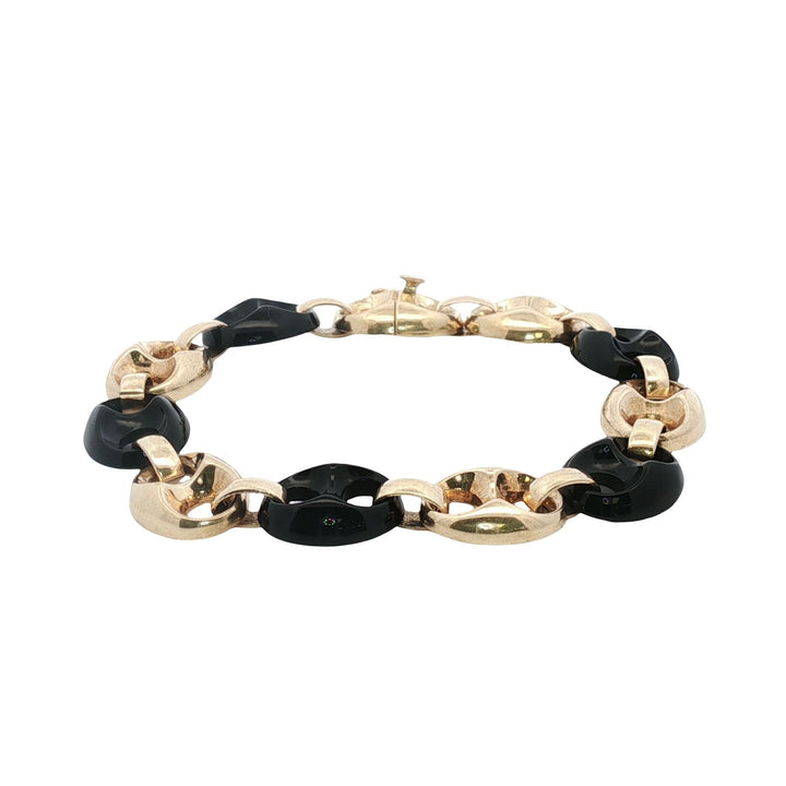 Italian Onyx 14 Karat Yellow Gold Gold 'Gucci' Style Link Bracelet