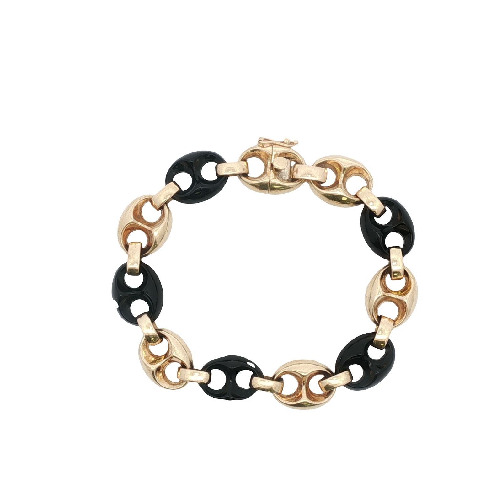 Italian Onyx 14 Karat Yellow Gold Gold 'Gucci' Style Link Bracelet