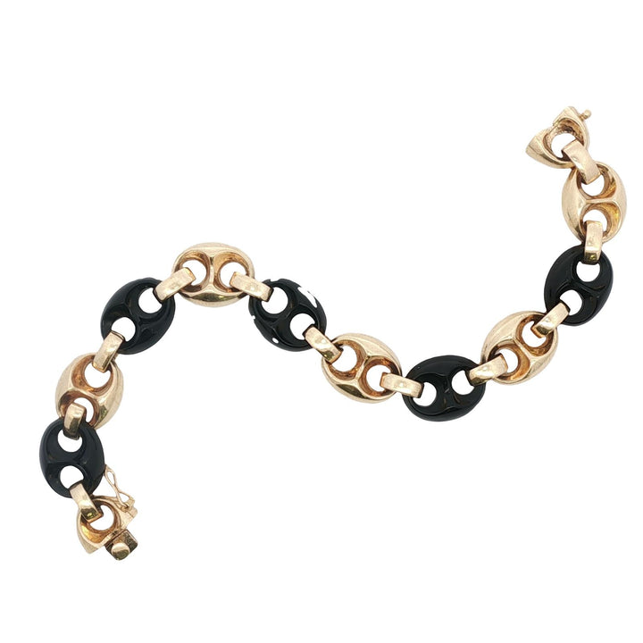 Italian Onyx 14 Karat Yellow Gold Gold 'Gucci' Style Link Bracelet