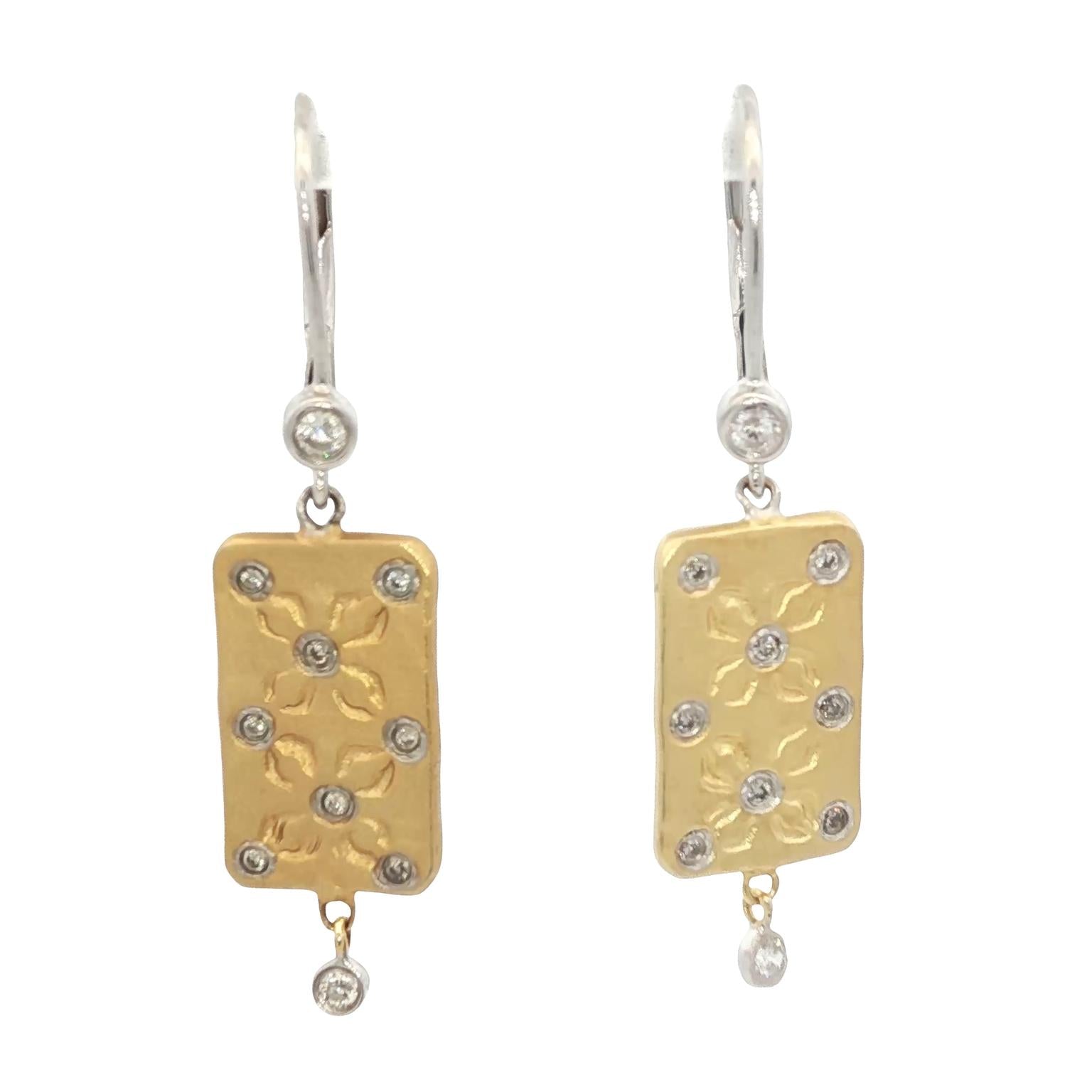Meira T Diamond Dangle Rectangular 14K Two Tone Gold Earrings