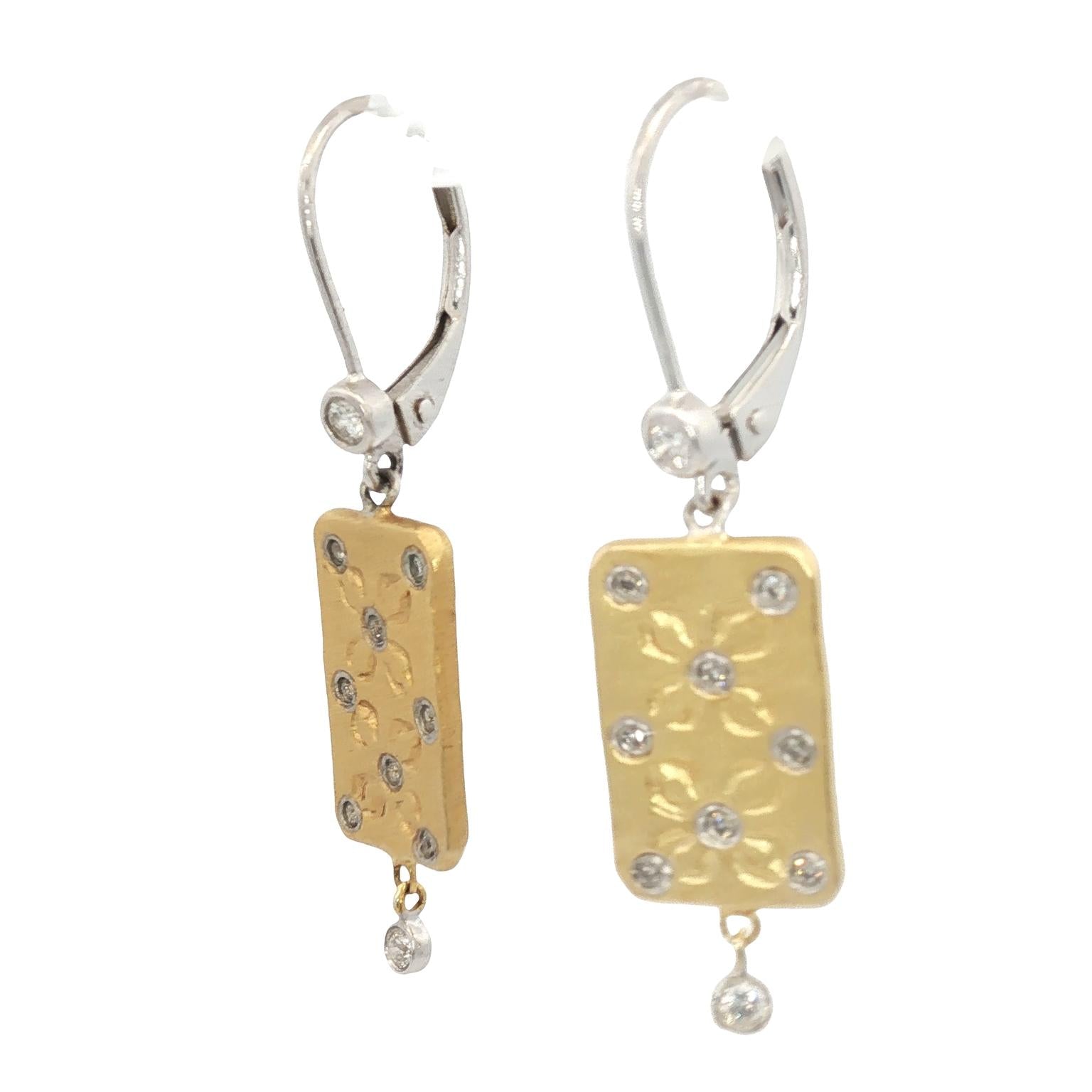 Meira T Diamond Dangle Rectangular 14K Two Tone Gold Earrings