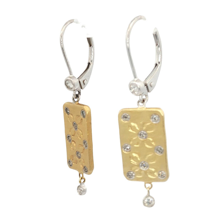 Meira T Diamond Dangle Rectangular 14K Two Tone Gold Earrings
