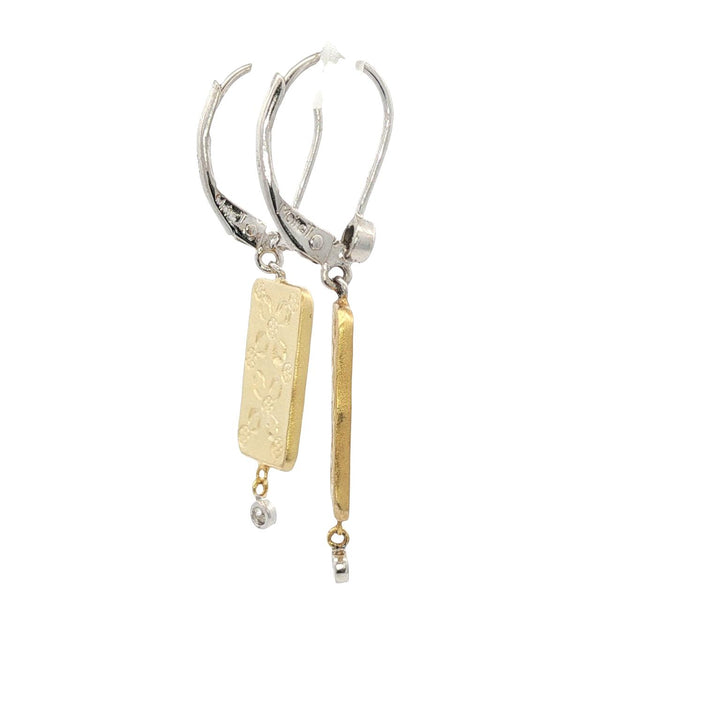 Meira T Diamond Dangle Rectangular 14K Two Tone Gold Earrings
