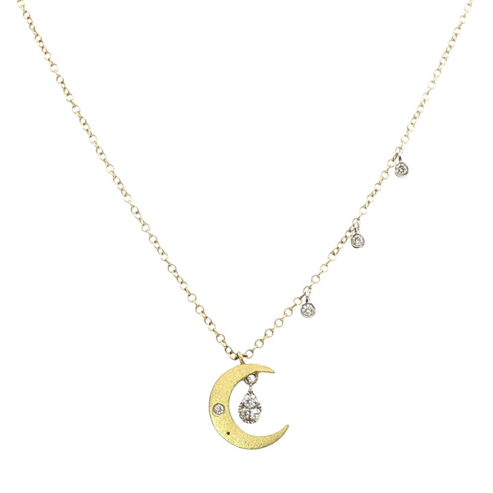 Meira T Crescent Moon Diamond Drop 14 Karat Yellow Gold Pendant Necklace