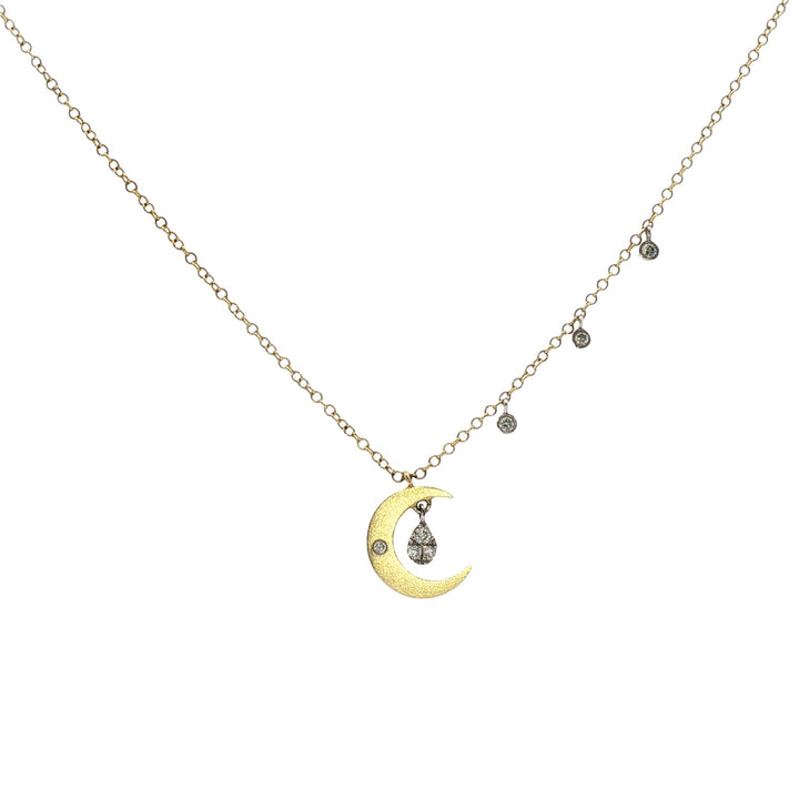 Meira T Crescent Moon Diamond Drop 14 Karat Yellow Gold Pendant Necklace
