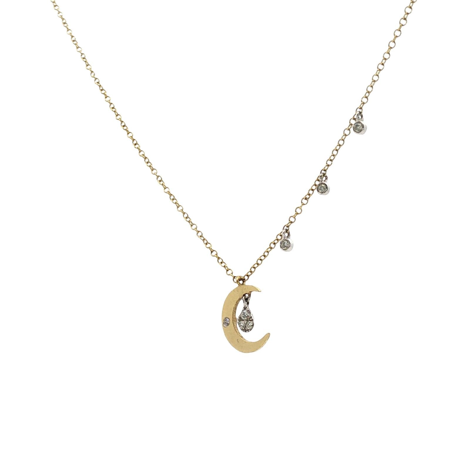 Meira T Crescent Moon Diamond Drop 14 Karat Yellow Gold Pendant Necklace