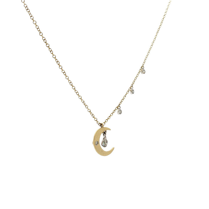 Meira T Crescent Moon Diamond Drop 14 Karat Yellow Gold Pendant Necklace