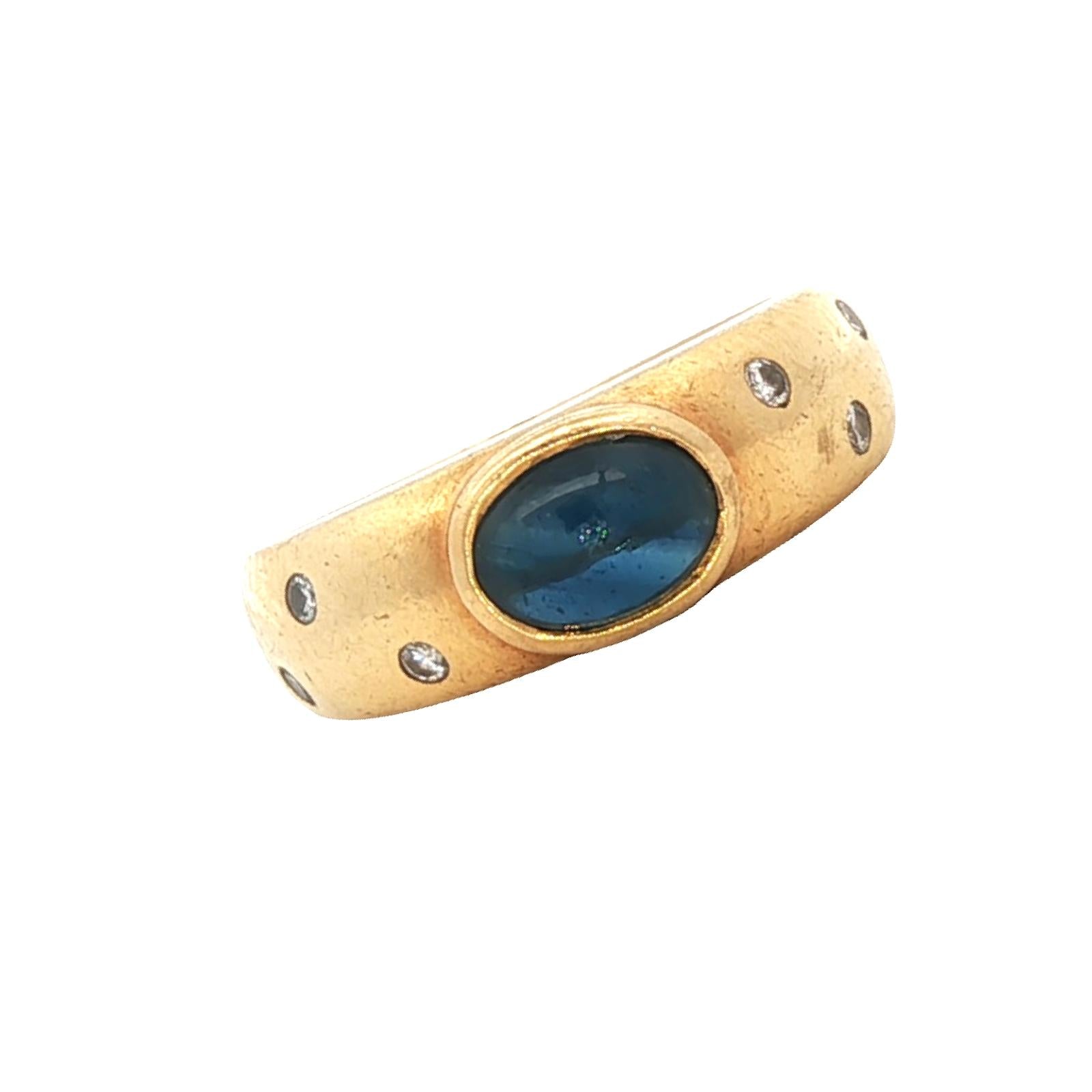 Cabochon Oval Sapphire Diamond 18 Karat Yellow Gold Band Ring