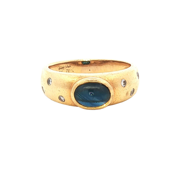 Cabochon Oval Sapphire Diamond 18 Karat Yellow Gold Band Ring