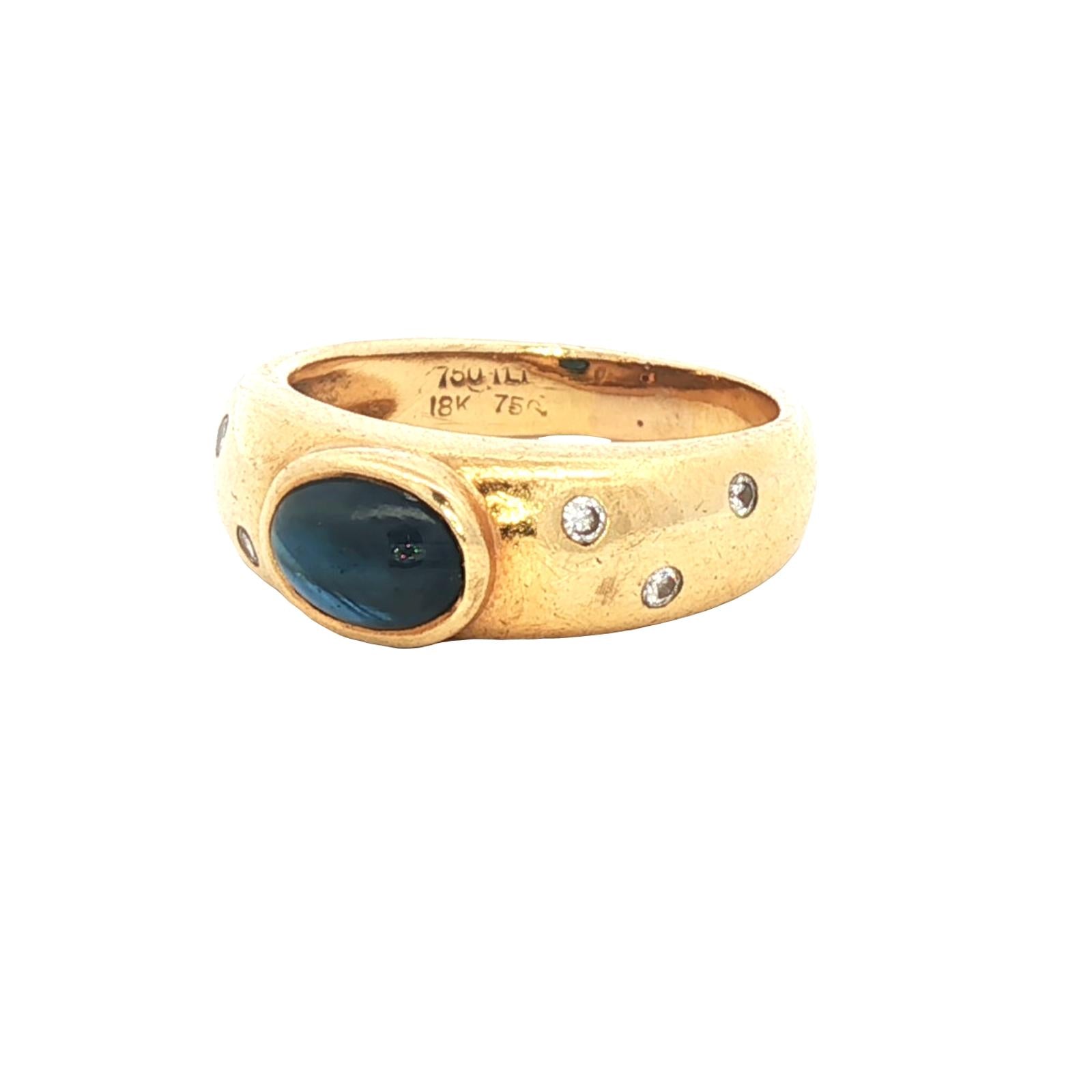 Cabochon Oval Sapphire Diamond 18 Karat Yellow Gold Band Ring