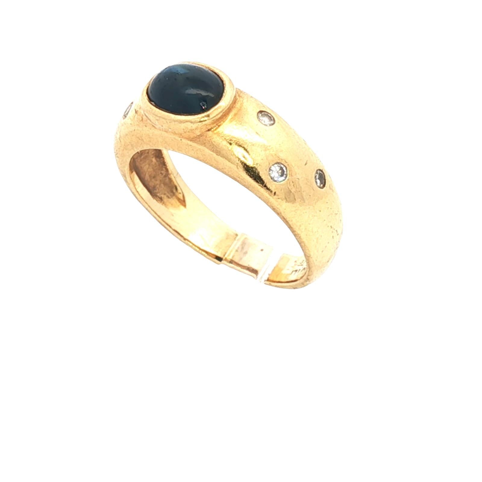 Cabochon Oval Sapphire Diamond 18 Karat Yellow Gold Band Ring