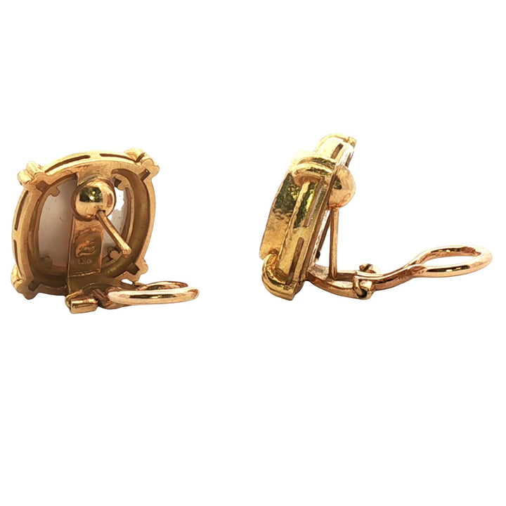 Elizabeth Locke Intaglio Pink Venetian Glass 19 Karat Yellow Gold Earrings