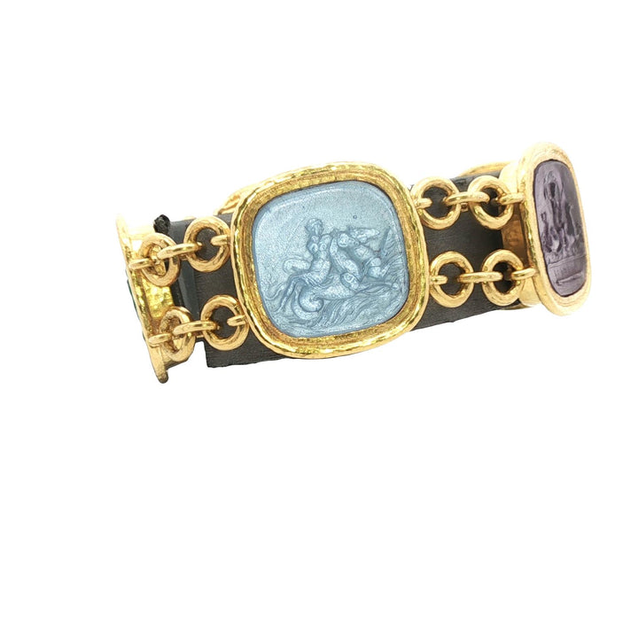 Elizabeth Locke Venetian Glass Intaglio 19 Karat Yellow Gold Link Bracelet