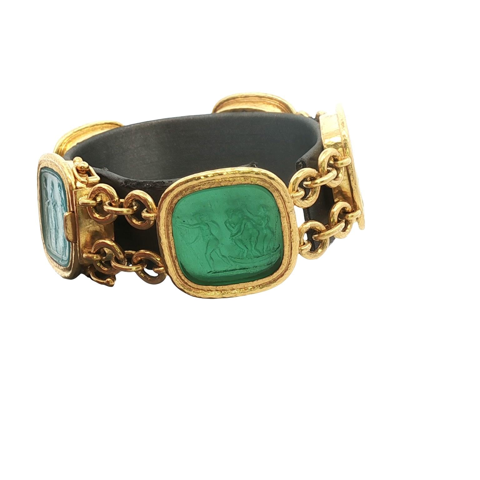 Elizabeth Locke Venetian Glass Intaglio 19 Karat Yellow Gold Link Bracelet