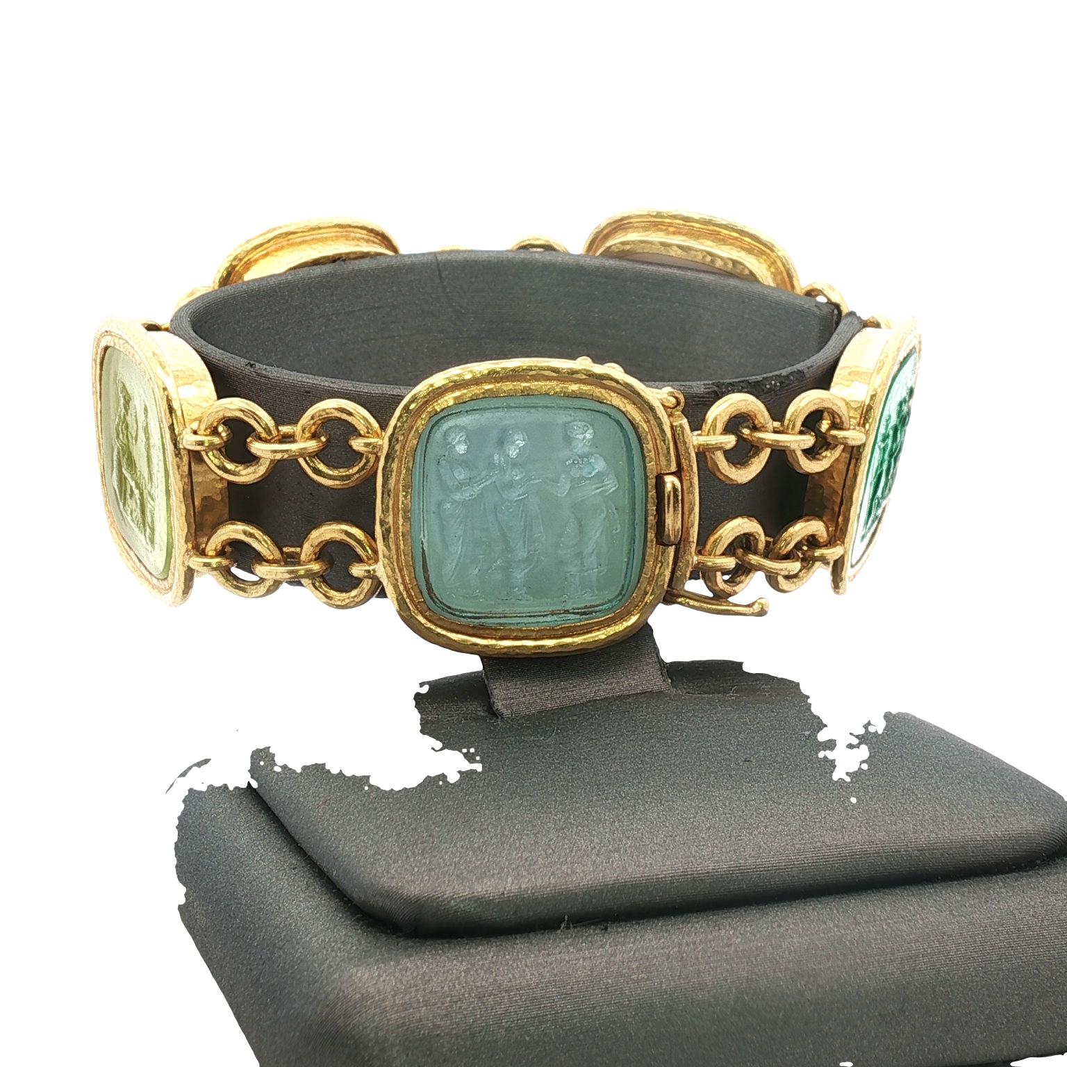 Elizabeth Locke Venetian Glass Intaglio 19 Karat Yellow Gold Link Bracelet
