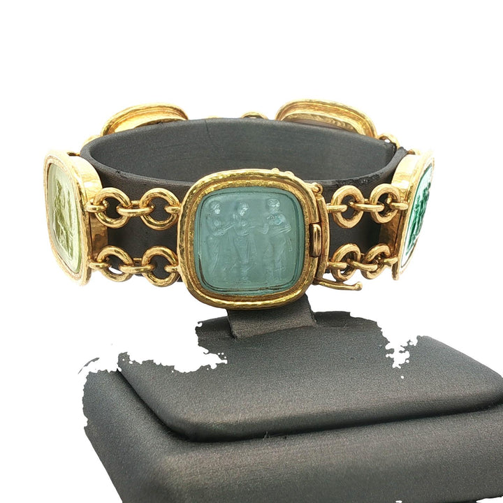Elizabeth Locke Venetian Glass Intaglio 19 Karat Yellow Gold Link Bracelet