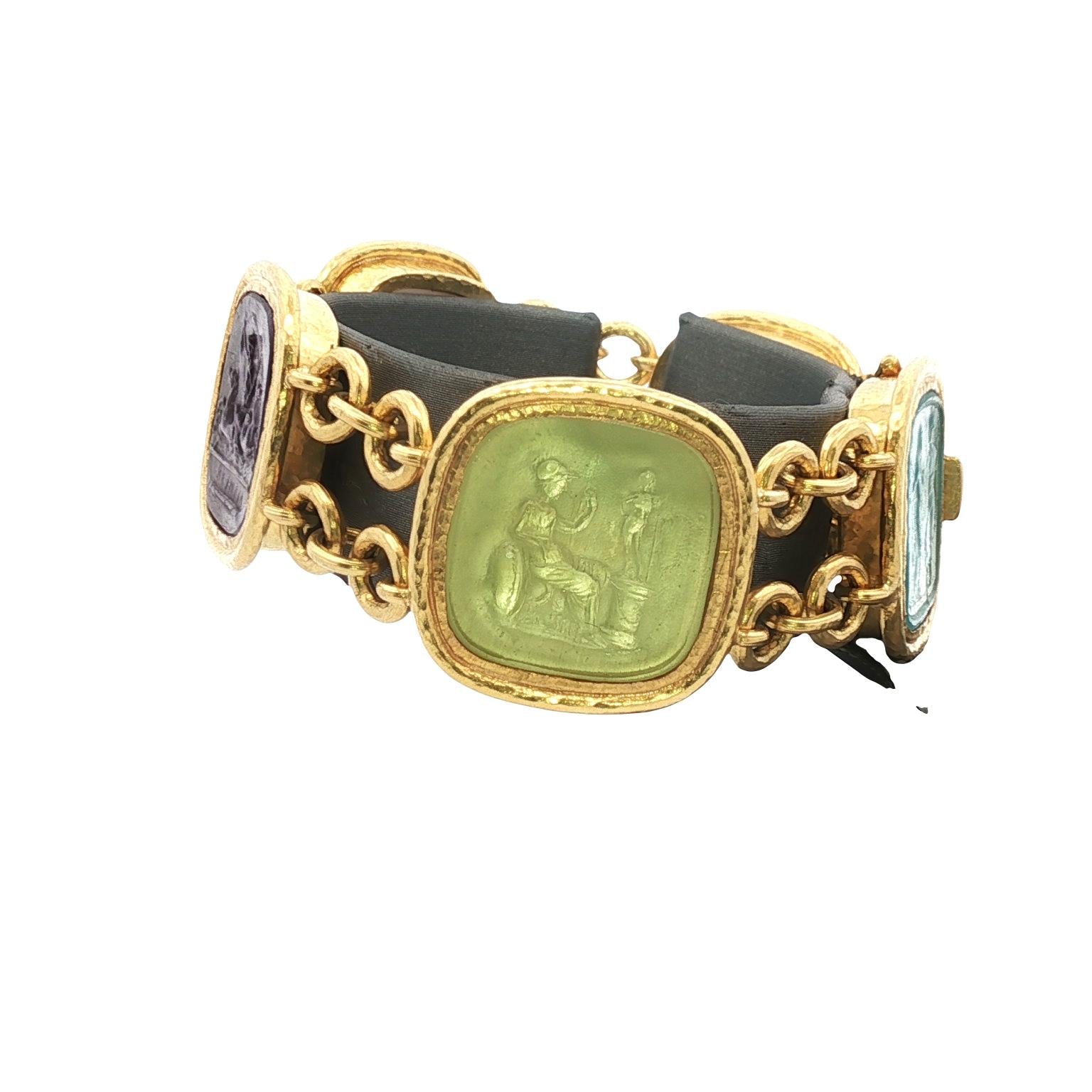 Elizabeth Locke Venetian Glass Intaglio 19 Karat Yellow Gold Link Bracelet