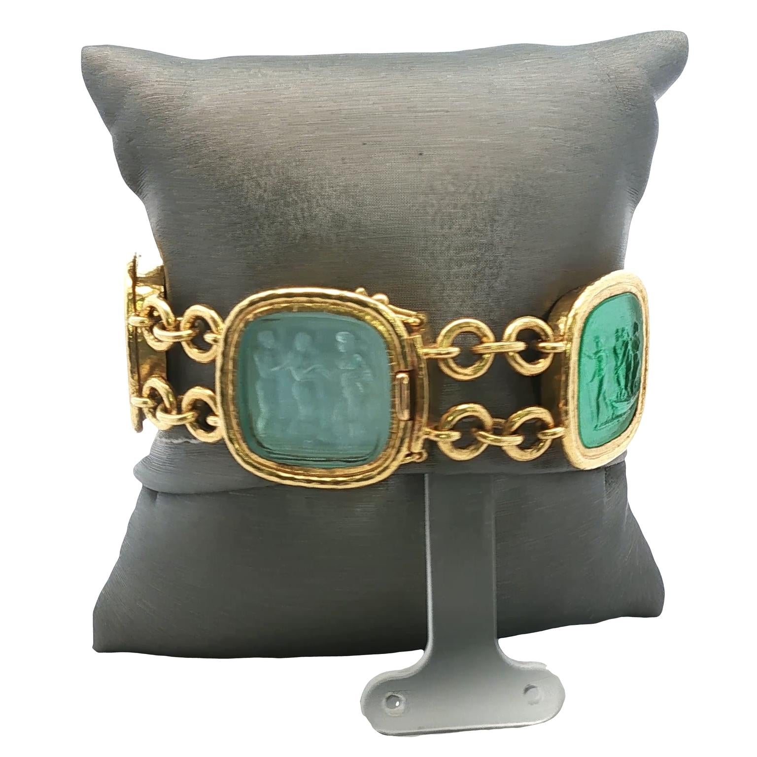 Elizabeth Locke Venetian Glass Intaglio 19 Karat Yellow Gold Link Bracelet