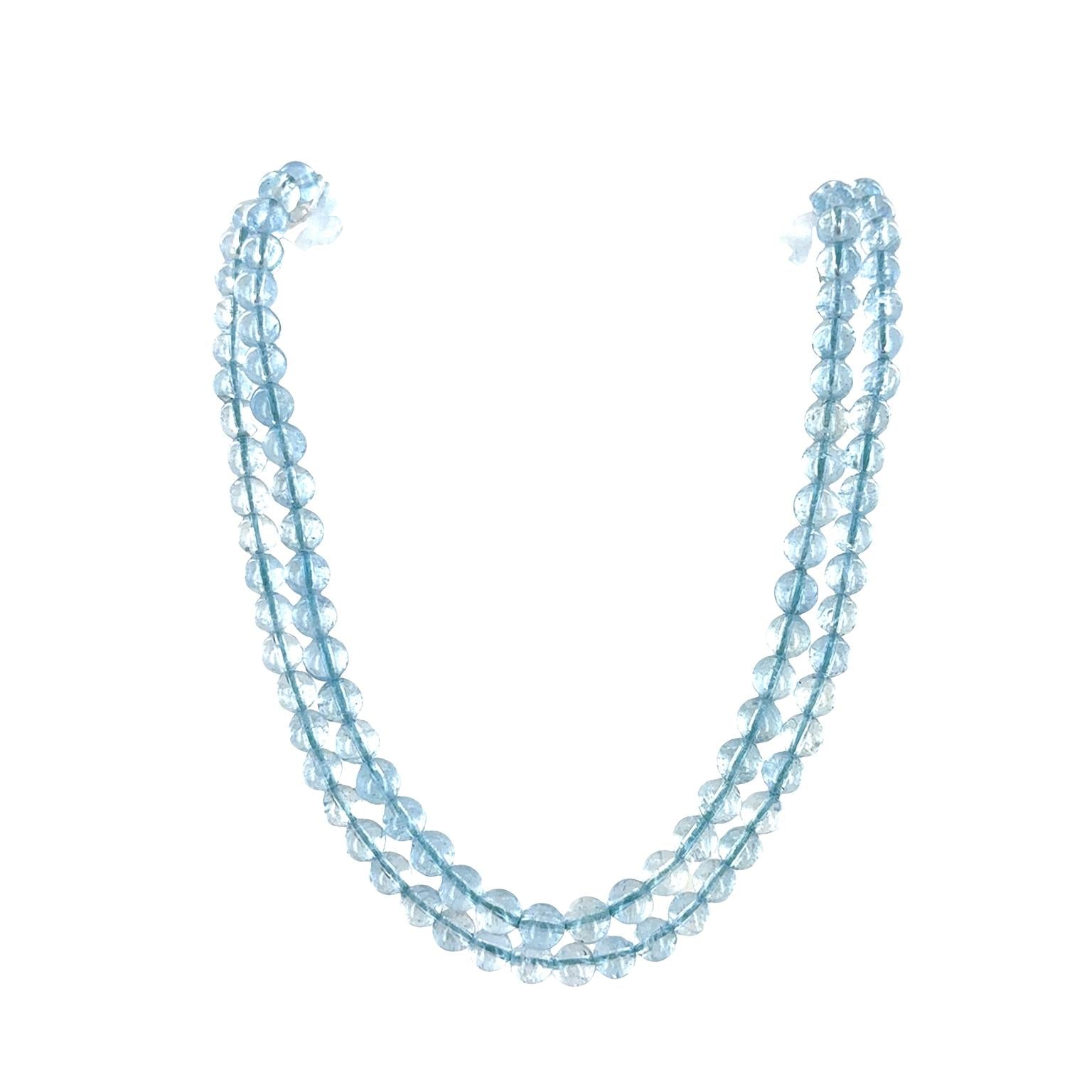 Elizabeth Locke Aquamarine Bead Double Strand 19KYG Versatile Clasp Necklace