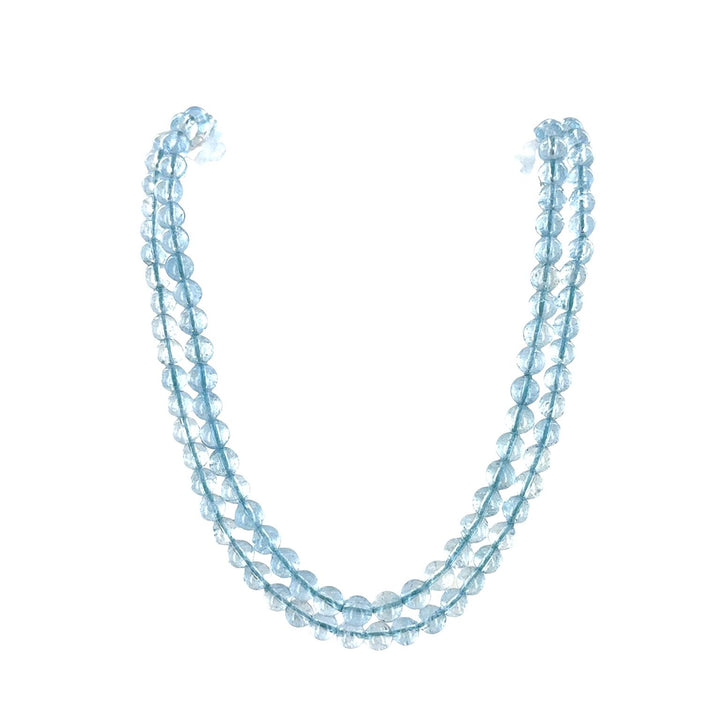 Elizabeth Locke Aquamarine Bead Double Strand 19KYG Versatile Clasp Necklace