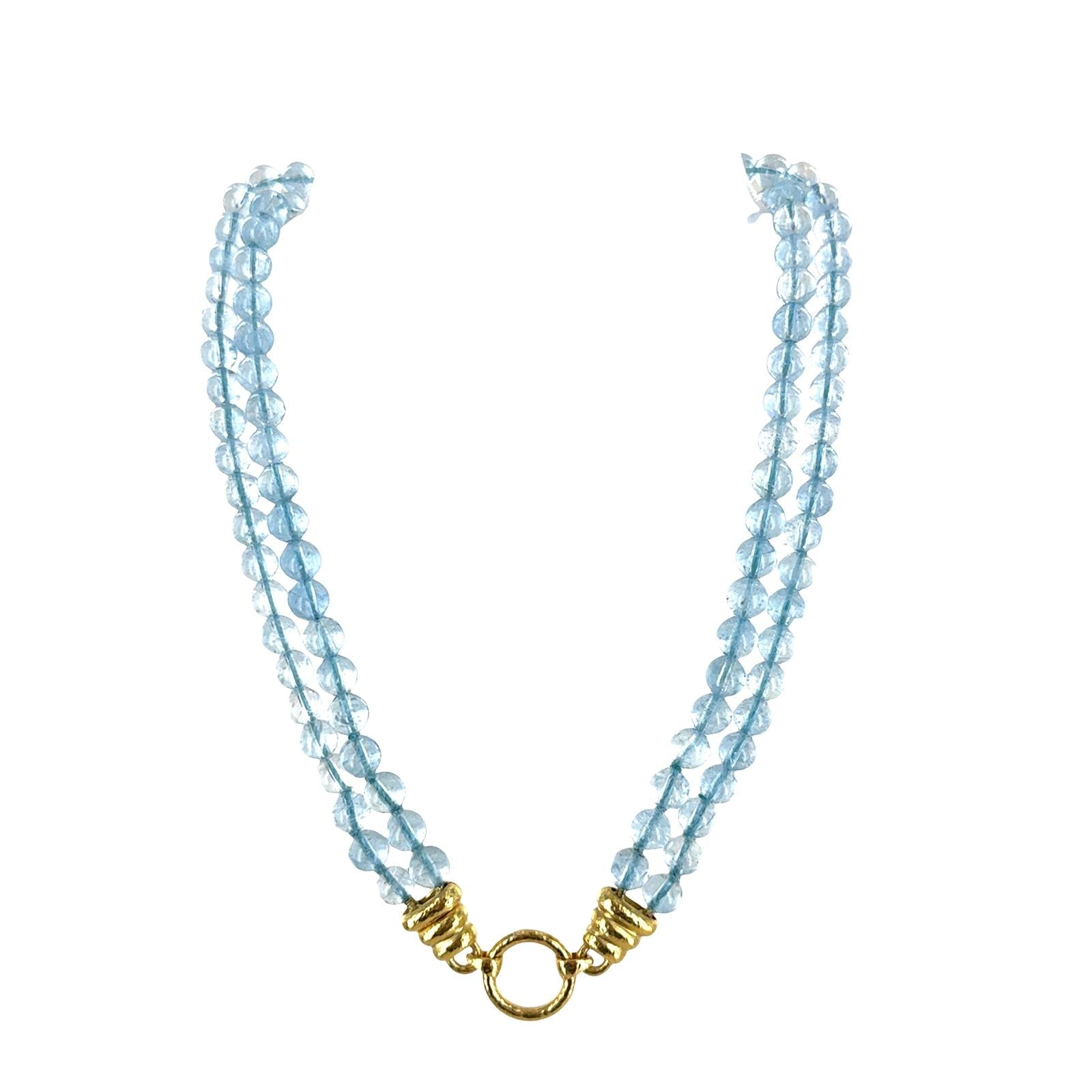 Elizabeth Locke Aquamarine Bead Double Strand 19KYG Versatile Clasp Necklace