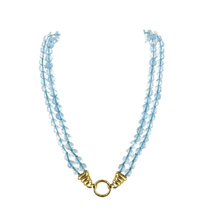 Elizabeth Locke Aquamarine Bead Double Strand 19KYG Versatile Clasp Necklace