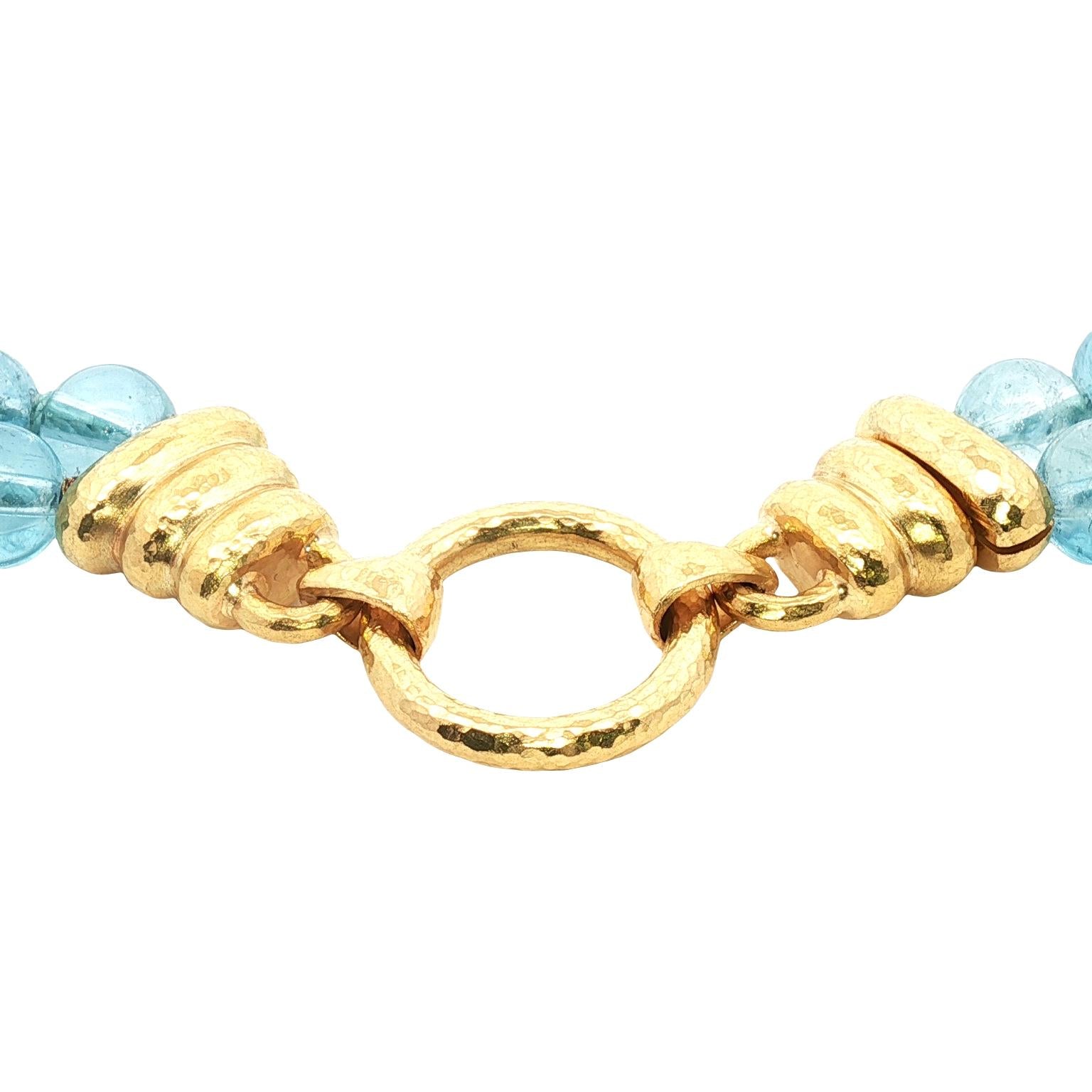 Elizabeth Locke Aquamarine Bead Double Strand 19KYG Versatile Clasp Necklace