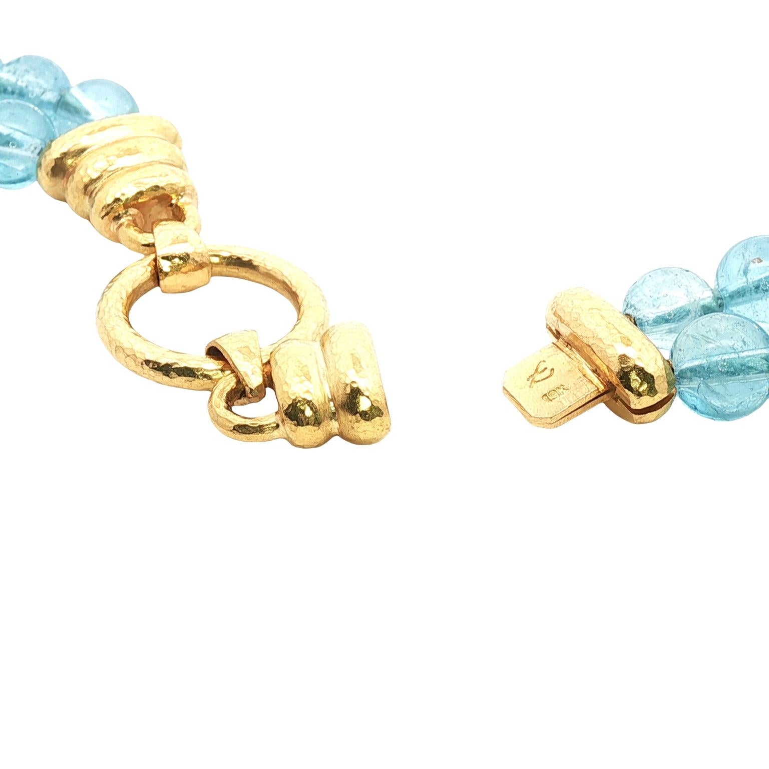 Elizabeth Locke Aquamarine Bead Double Strand 19KYG Versatile Clasp Necklace