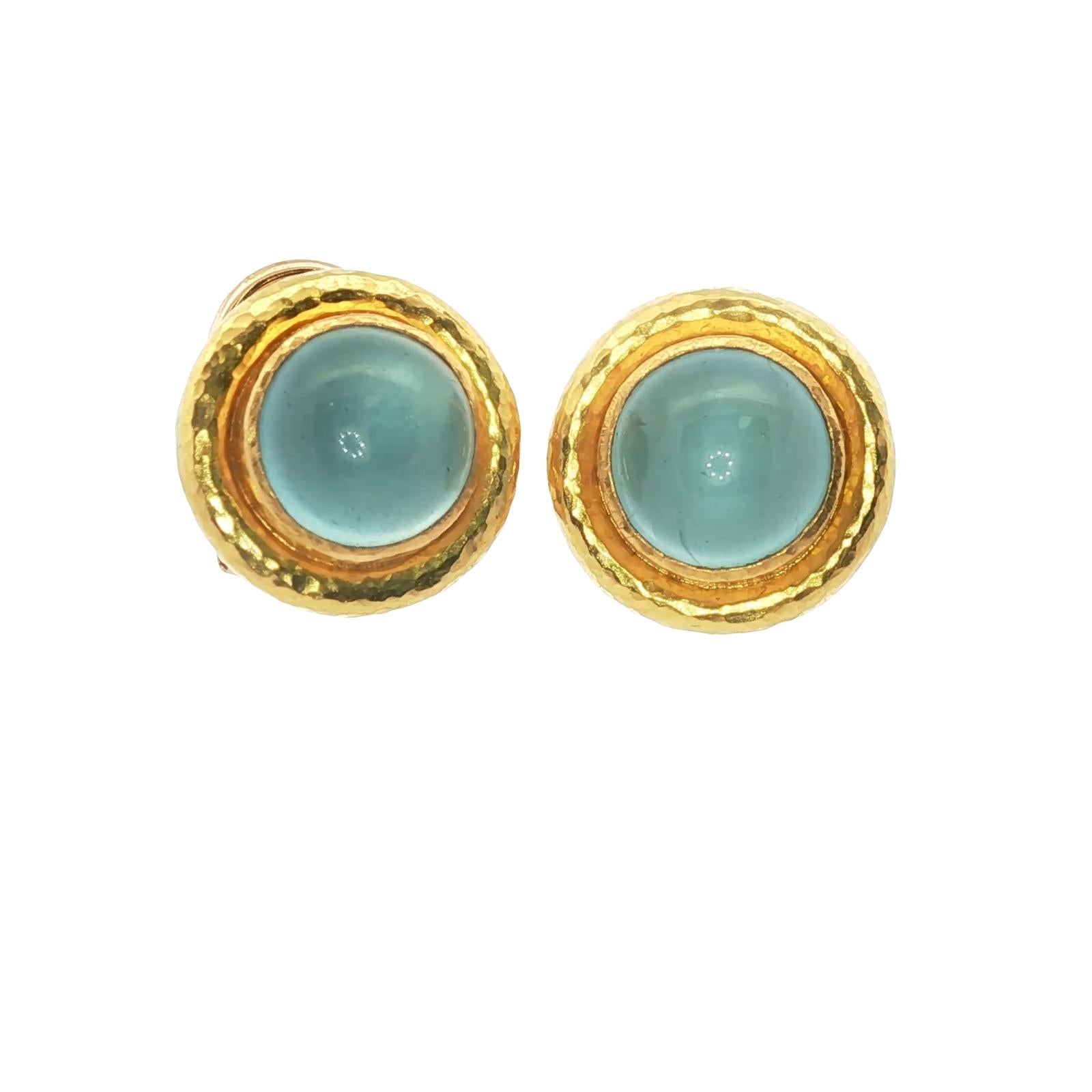 Elizabeth Locke Aquamarine 19KYG Round Leverback Earrings