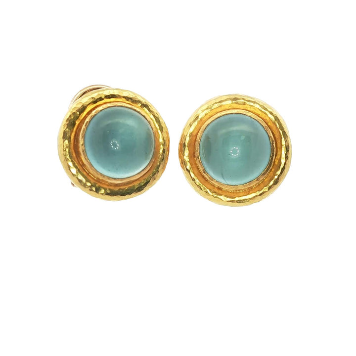 Elizabeth Locke Aquamarine 19KYG Round Leverback Earrings