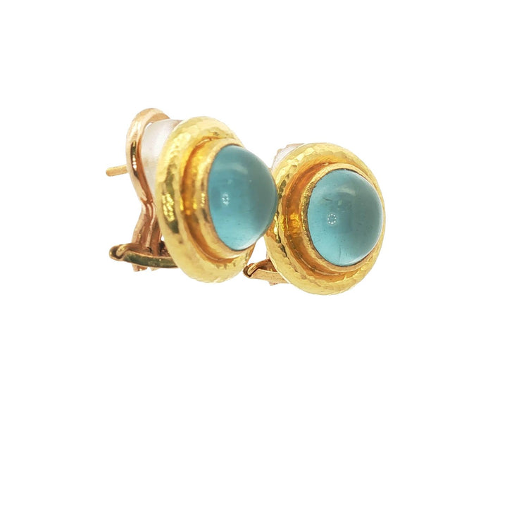 Elizabeth Locke Aquamarine 19KYG Round Leverback Earrings