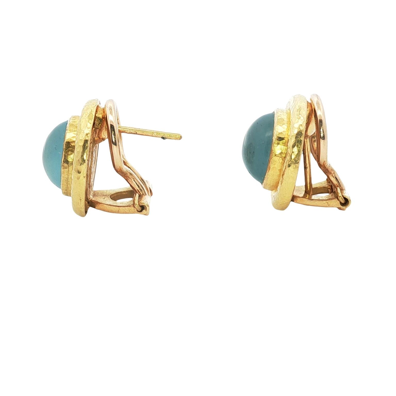 Elizabeth Locke Aquamarine 19KYG Round Leverback Earrings