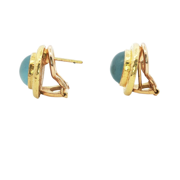 Elizabeth Locke Aquamarine 19KYG Round Leverback Earrings