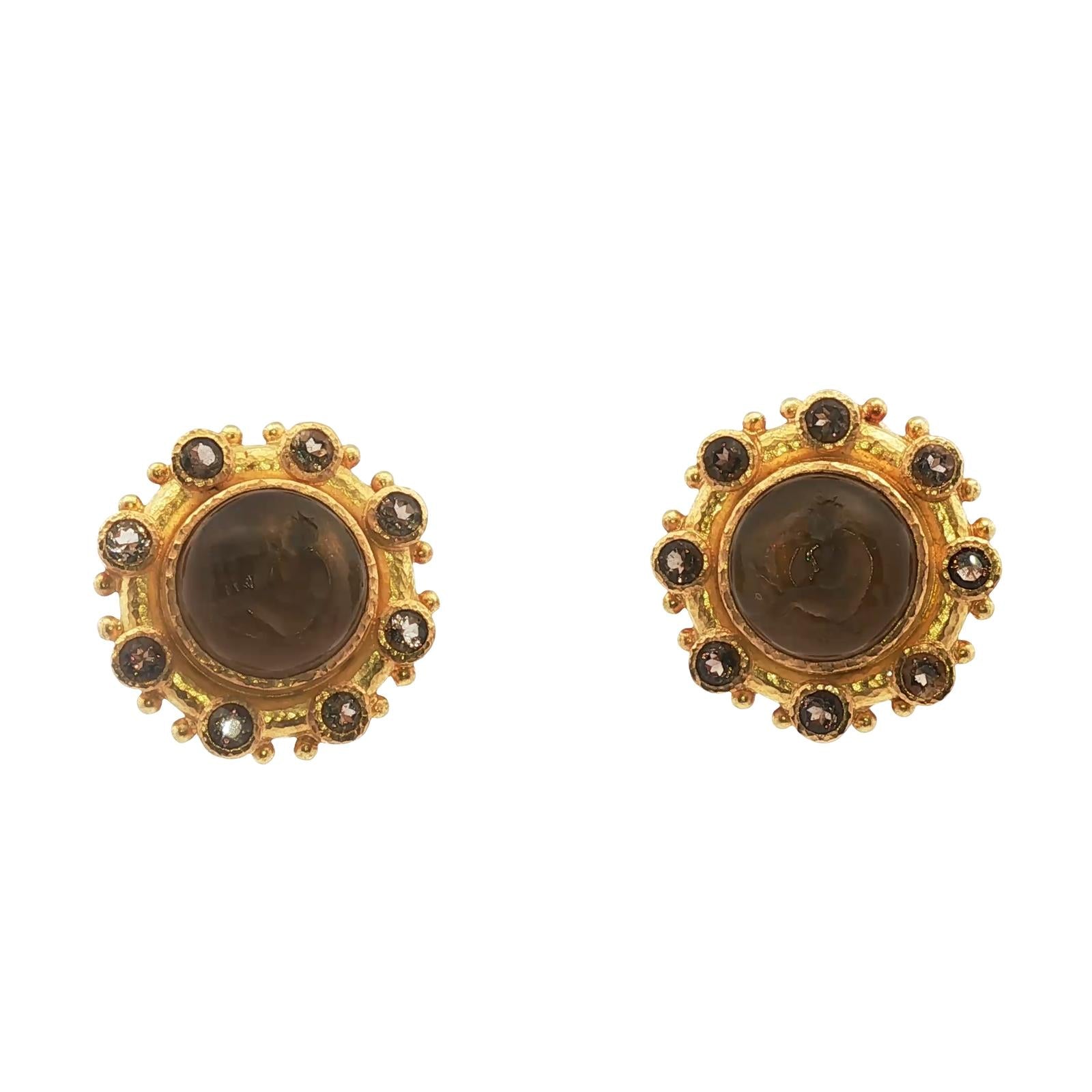 Elizabeth Locke Intaglio Brown Stone Round Earrings 19KYG