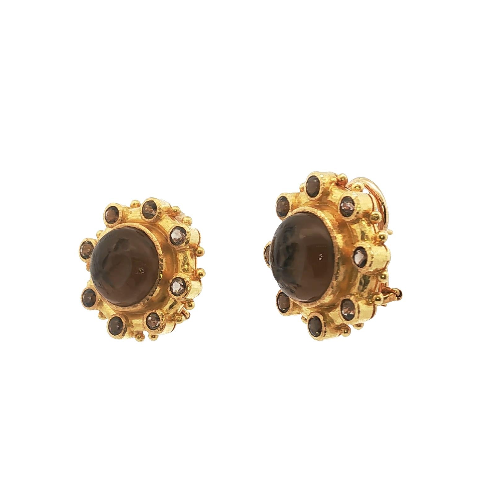 Elizabeth Locke Intaglio Brown Stone Round Earrings 19KYG