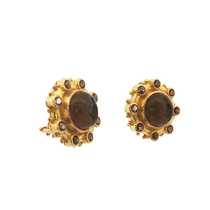 Elizabeth Locke Intaglio Brown Stone Round Earrings 19KYG
