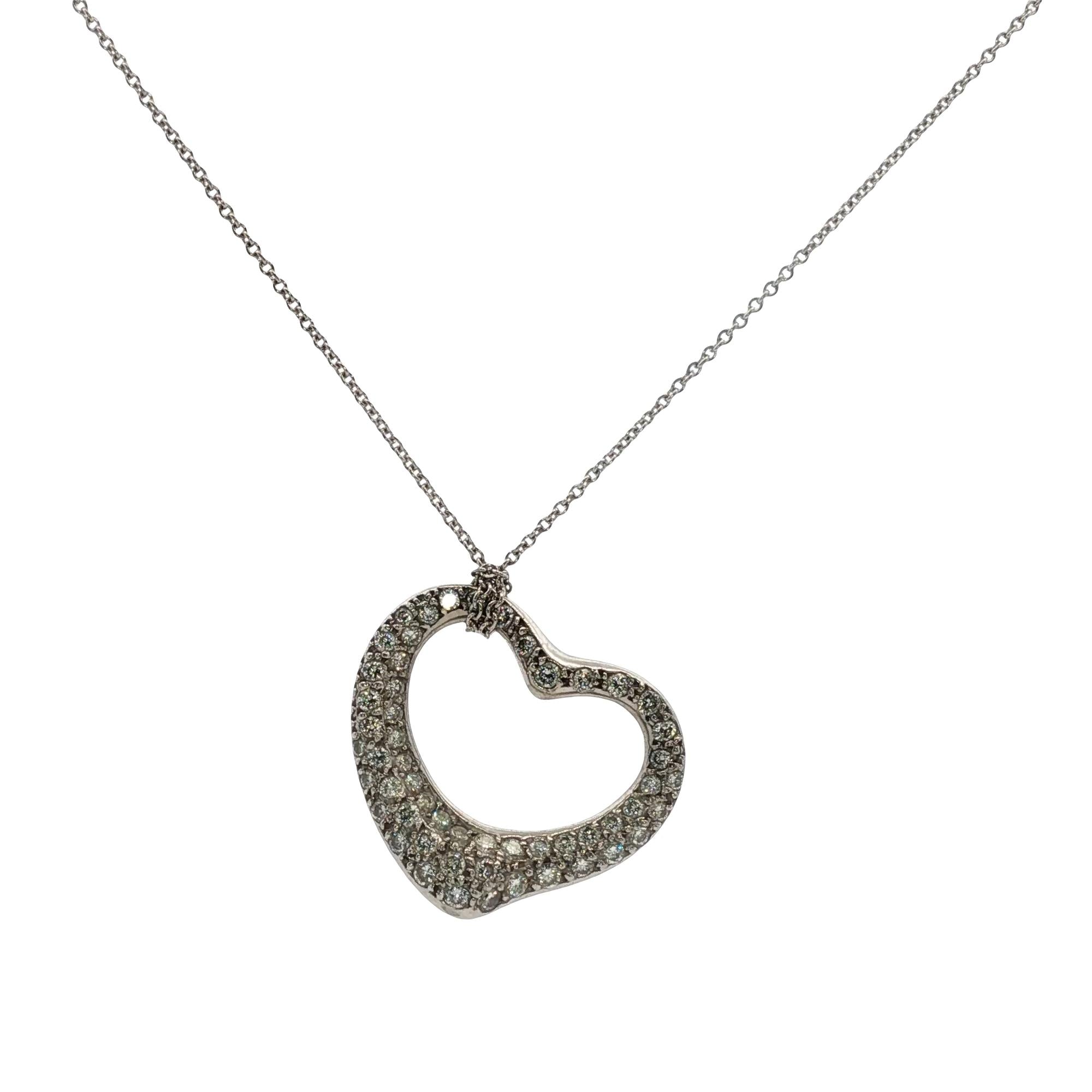 Tiffany & Co. Elsa Peretti Platinum Pavé Diamond Open Heart Pendant Ne