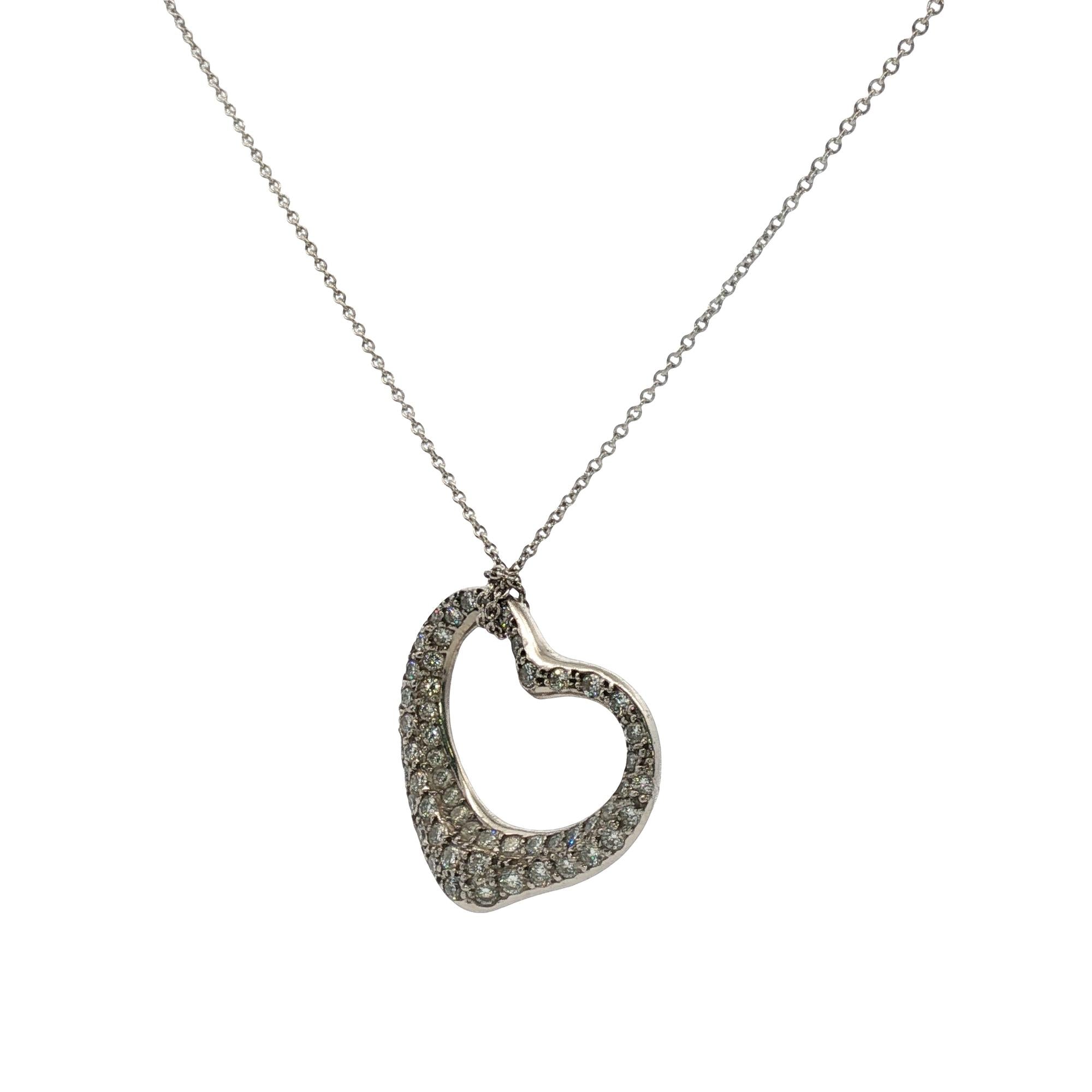Tiffany & Co. Elsa Peretti Platinum Pavé Diamond Open Heart Pendant Ne
