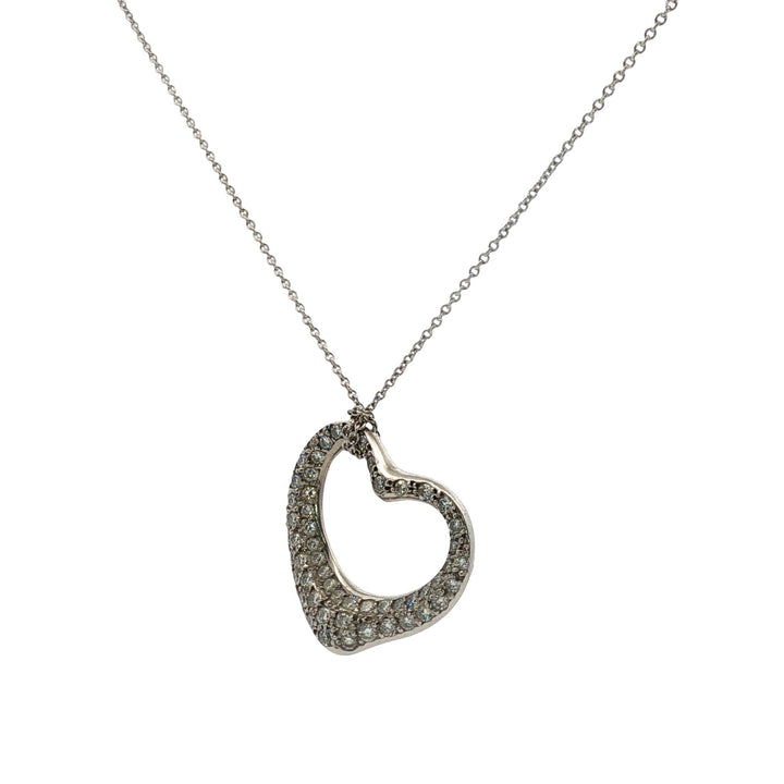 Tiffany & Co. Elsa Peretti Platinum Pavé Diamond Open Heart Pendant Necklace