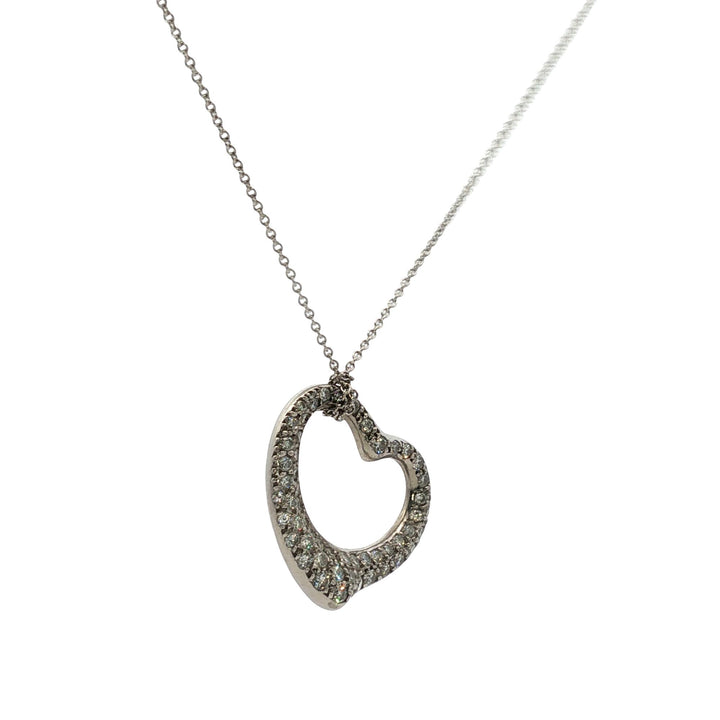 Tiffany & Co. Elsa Peretti Platinum Pavé Diamond Open Heart Pendant Necklace