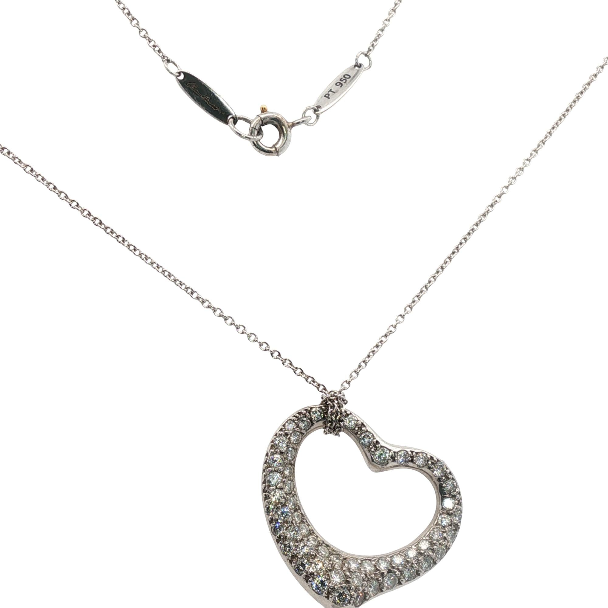 Tiffany & Co. Elsa Peretti Platinum Pavé Diamond Open Heart Pendant Necklace