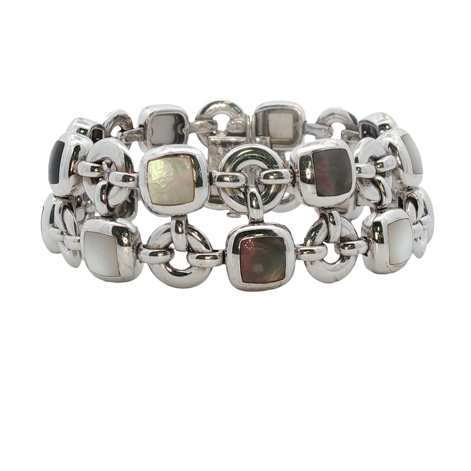 Van Cleef & Arpels Babylone Mother Of Pearl Two Row 18K White Gold Link Bracelet