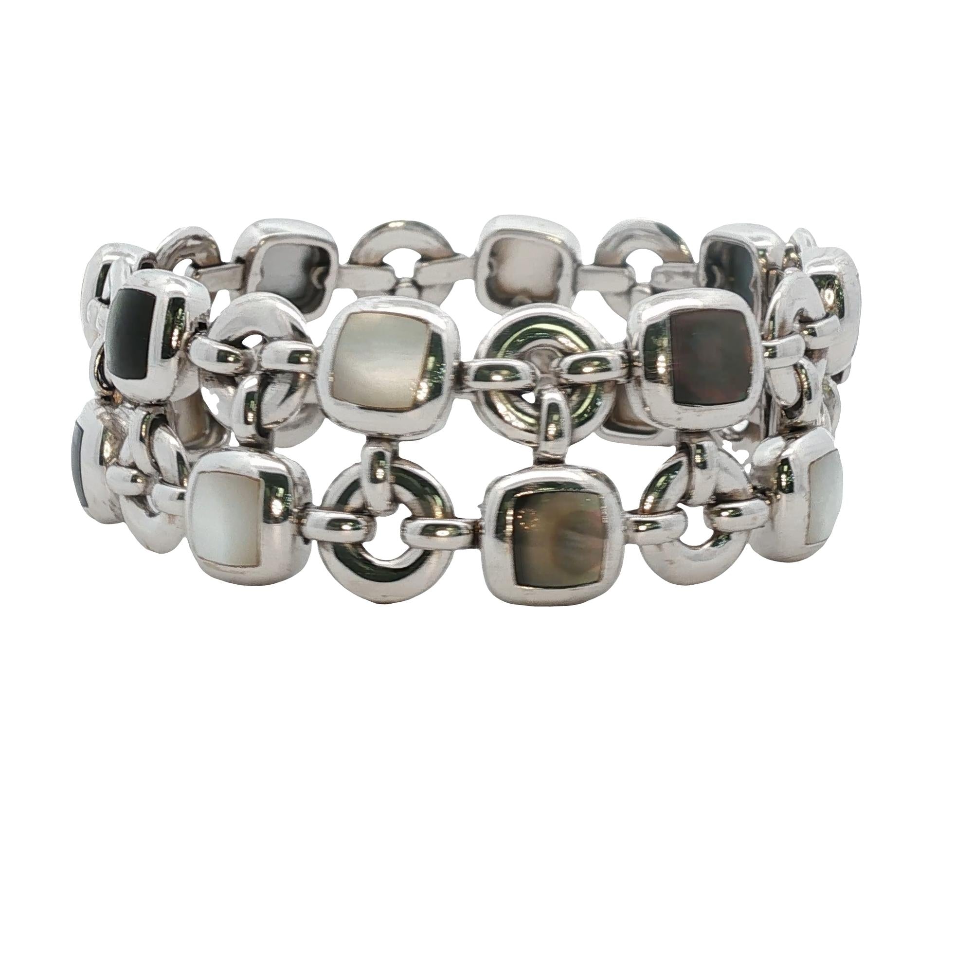 Van Cleef & Arpels Babylone Mother Of Pearl Two Row 18K White Gold Link Bracelet