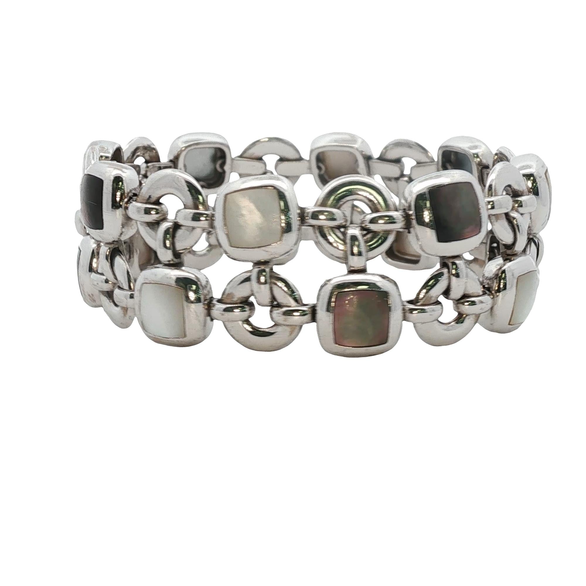 Van Cleef & Arpels Babylone Mother Of Pearl Two Row 18K White Gold Link Bracelet